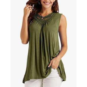 ❤️‍🔥$5~ Sleeveless Tank Top Crochet Hollow Flowy Casual Loose Tunic, Small-Med